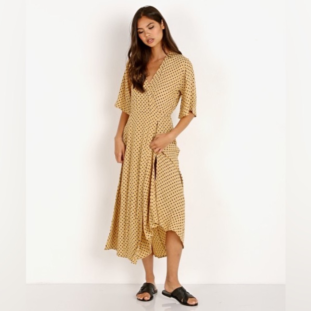 Polka Dot Midi Dress in Tan